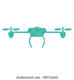 Drone grainy textured icon for overlay watermark stamps. Flat symbol with dirty texture. Dotted vector cyan ink rubber seal stamp with grunge design on a white background.