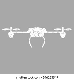 Drone grainy textured icon for overlay watermark stamps. Flat symbol with scratched texture. Dotted vector white ink rubber seal stamp with grunge design on a silver background.