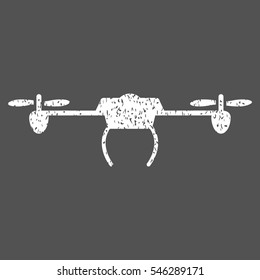 Drone grainy textured icon for overlay watermark stamps. Flat symbol with scratched texture. Dotted vector white ink rubber seal stamp with grunge design on a gray background.