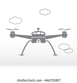 Drone grey silhouette - stock vector.Quadcopter design element. Flat design.