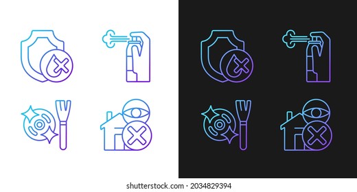 Drone guide gradient manual label icons set for dark and light mode. Thin line contour symbols bundle. Isolated vector outline illustrations collection on black and white for product use instructions