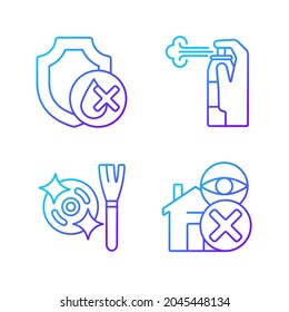 Drone guideline gradient linear vector manual label icons set. Waterproof. Cleaning tool. Thin line contour symbols bundle. Isolated outline illustrations collection for product use instructions
