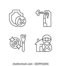 Drone guideline linear manual label icons set. Waterproof. Cleaning tool. Customizable thin line contour symbols. Isolated vector outline illustrations for product use instructions. Editable stroke