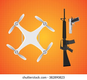 drone with gun firearms mounted with m16 and pistol vector