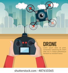 drone with hand hold remote control graphic