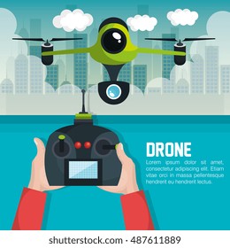 drone with hand hold remote control graphic