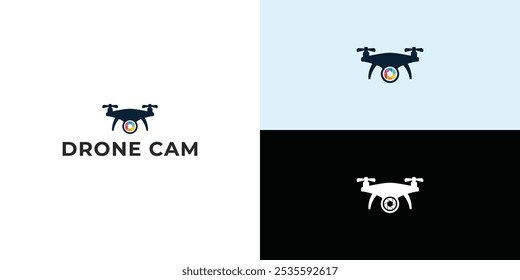 Logotipo da fotografia da lente da câmera do helicóptero do drone. Drone com obturador de câmera ou logotipo de abertura.