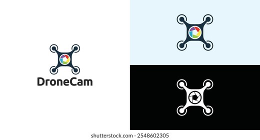 Drone Helicopter Camera Lens Photography logo. Drone with Camera Shutter or aperture logo.