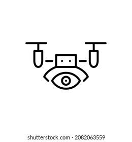 Drone helicopter with an eye camera. Computer vision, video surveillance and smart city security system. Pixel perfect, editable stroke icon