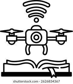 A drone is hovering over a book