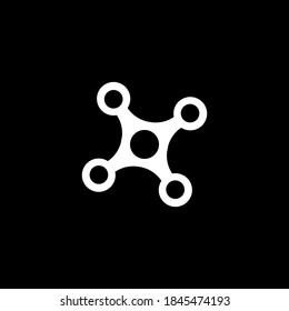 Drohnensymbol mit Action-Kamera auf schwarzem Hintergrund. Stock-Vektorgrafik
