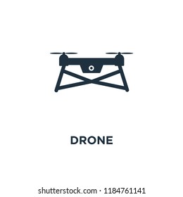 Drone icon. Black filled vector illustration. Drone symbol on white background. Can be used in web and mobile.