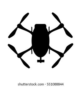 Drone icon black logo element top view vector illustration. Quad copter silhouette

