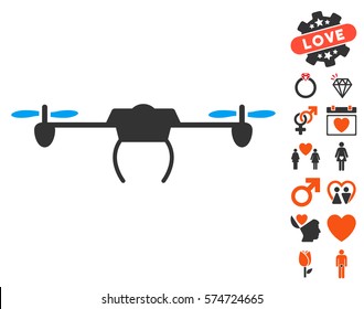 Drone icon with bonus passion pictures. Vector illustration style is flat iconic symbols for web design, app user interfaces.