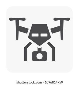 Drone icon. Also called unmanned aerial vehicle (UAV). Including with camera and gimbal for recording video and take photo from aerial view. Also use to survey and surveillance. Compact and waterproof