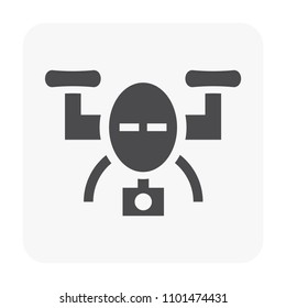 Drone icon. Also called unmanned aerial vehicle (UAV). Including with camera and gimbal for recording video and take photo from aerial view. Also use to survey and surveillance. Compact and waterproof