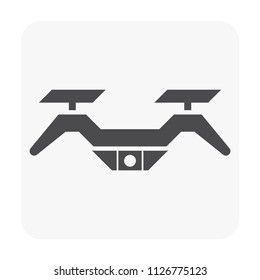 Drone icon. Also called unmanned aerial vehicle (UAV). Including with camera and gimbal for recording video and take photo from aerial view. Also use to survey and surveillance. Compact and waterproof