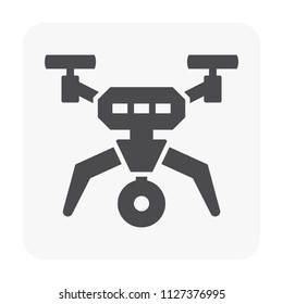 Drone icon. Also called unmanned aerial vehicle (UAV). Including with camera and gimbal for recording video and take photo from aerial view. Also use to survey and surveillance. Compact and waterproof
