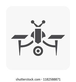 Drone icon. Also called unmanned aerial vehicle (UAV). Including with camera and gimbal for recording video and take photo from aerial view. Also use to survey and surveillance. Compact and waterproof