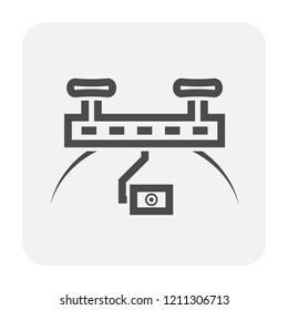 Drone icon. Also called unmanned aerial vehicle (UAV). Including with camera and gimbal for recording video and take photo from aerial view. Also use to survey and surveillance. Compact and waterproof