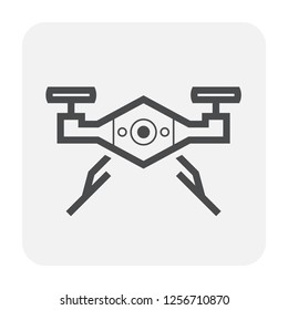 Drone icon. Also called unmanned aerial vehicle (UAV). Including with camera and gimbal for recording video and take photo from aerial view. Also use to survey and surveillance. Compact and waterproof