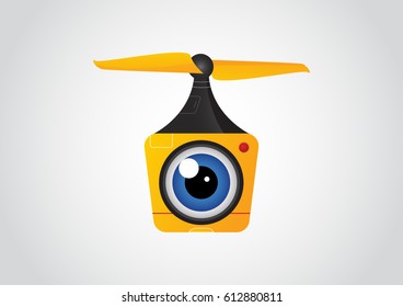 drone icon with camera lens. concept of smart hobby toy, action camera, drone shoot, snapshot, isolated on white background. flat style trend modern logotype design vector illustration