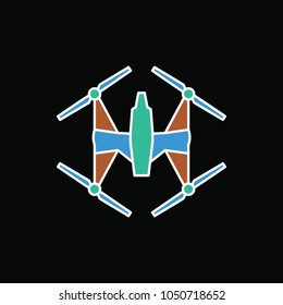 Drone icon. Cartoon drone vector icon for web design isolated on black background