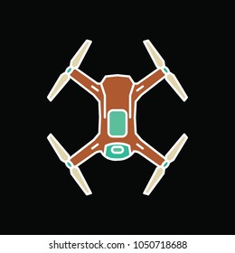 Drone icon. Cartoon drone vector icon for web design isolated on black background