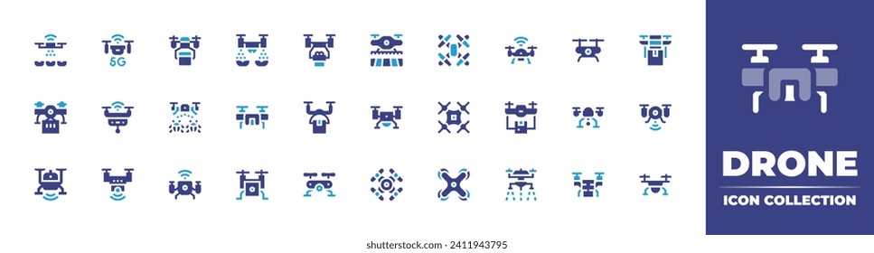 Drone icon collection. Duotone color. Vector and transparent illustration. Containing smart, drone, delivery, camera drone, bug repellent, delivery.