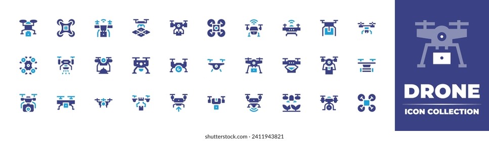 Drone icon collection. Duotone color. Vector and transparent illustration. Containing drone, camera drone, food delivery, postal.