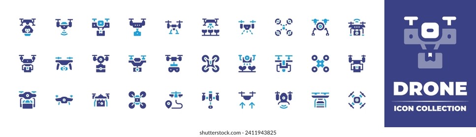 Drone icon collection. Duotone color. Vector and transparent illustration. Containing drone, smart farm, smart drone, camera drone, robot.