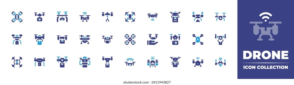 Drone icon collection. Duotone color. Vector and transparent illustration. Containing camera drone, drone, drone delivery, remote control.