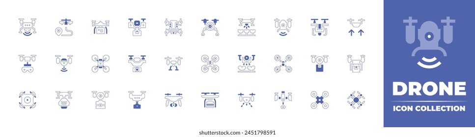 Drone icon collection. Duotone style line stroke and bold. Vector illustration. Containing drone, smart farm, smart drone, camera drone, robot.