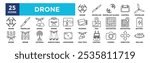 Drone icon collection set. Containing design aerial, drone, technology, control, fly, remote, propeller, aircraft