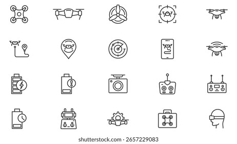 Diseño de Vector de colección de ícono de drone con trazo editable en estilo de moda