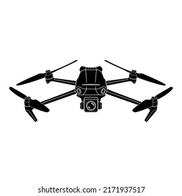 Drone icon. Copter, quadcopter with action camera.