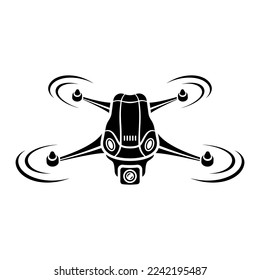 Drone icon. Copter, quadcopter with action camera.