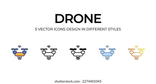 diseño de iconos drone en estilo Cinco con Stroke editable. Línea, Sólido, Línea plana, Color de tono Duo y Línea de degradado de color. Adecuado para diseño de páginas Web, aplicaciones móviles, UI, UX y GUI.