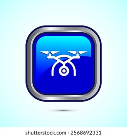 Drone icon design illustration. Drone quadrocopter logo sign symbol, Blue color square button design