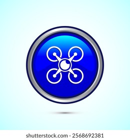 Drone icon design illustration. Drone quadrocopter logo sign symbol, Blue color round button design