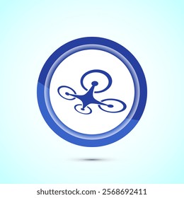 Drone icon design illustration. Drone quadrocopter logo sign symbol, Blue color button design