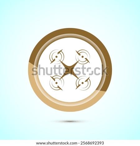 Drone icon design illustration. Drone quadrocopter logo sign symbol, Gold color button design