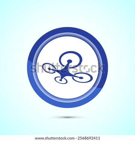 Drone icon design illustration. Drone quadrocopter logo sign symbol, Blue color button design