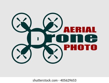 Drone icon. Flat symbol. Vector illustration. Aerial photo text. 