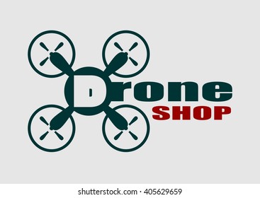 Drone  icon. Flat symbol. Vector illustration. Drone shop text