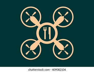 Drone icon. Flat symbol. Vector illustration.  Fork and knife symbols