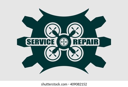 Drone icon. Flat symbol. Vector illustration. Monochrome service and repair emblem