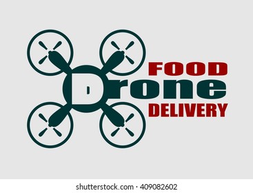 Drone icon. Flat symbol. Vector illustration. Drone food delivery text