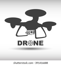 Drone Icon, Graphic, Picture, Art, drone Icon Vector Cartoon quadcopter. Remote drone with a camera taking photography or video recording. Flat design style. Illustration with the inscription "Drone".