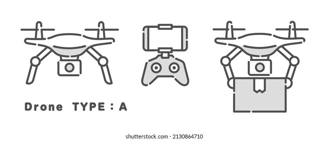 Drone icon. Illustration set with controller.